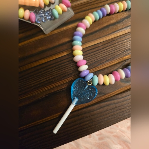 Handmade Candy Necklace with heart lollipop pendant and gummy bear bracelets! - Picture 4 of 12